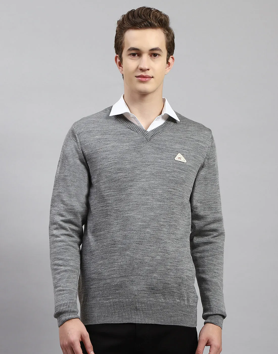 Men Grey Solid V Neck Full Sleeve Pullover sold by Monte Carlo product image thumbnail 3