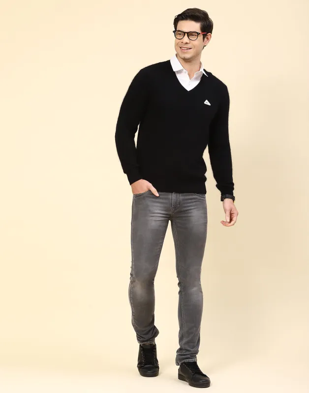 Men Black Solid V Neck Full Sleeve Pullover sold by Monte Carlo