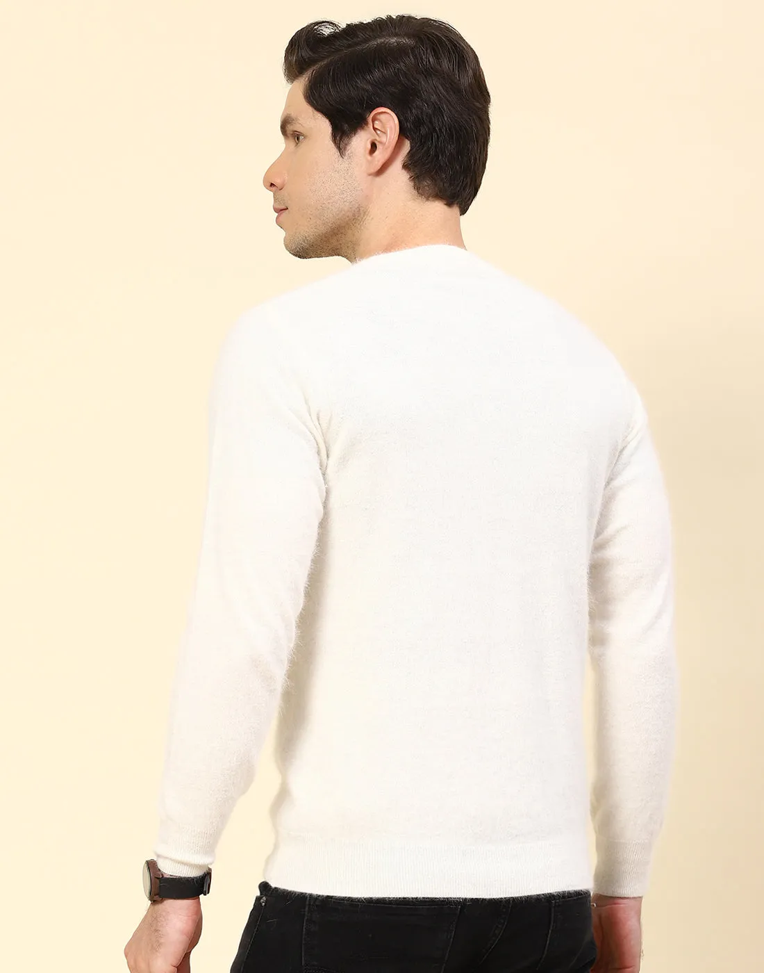 Men Off White Solid V Neck Full Sleeve Pullover sold by Monte Carlo product image thumbnail 5