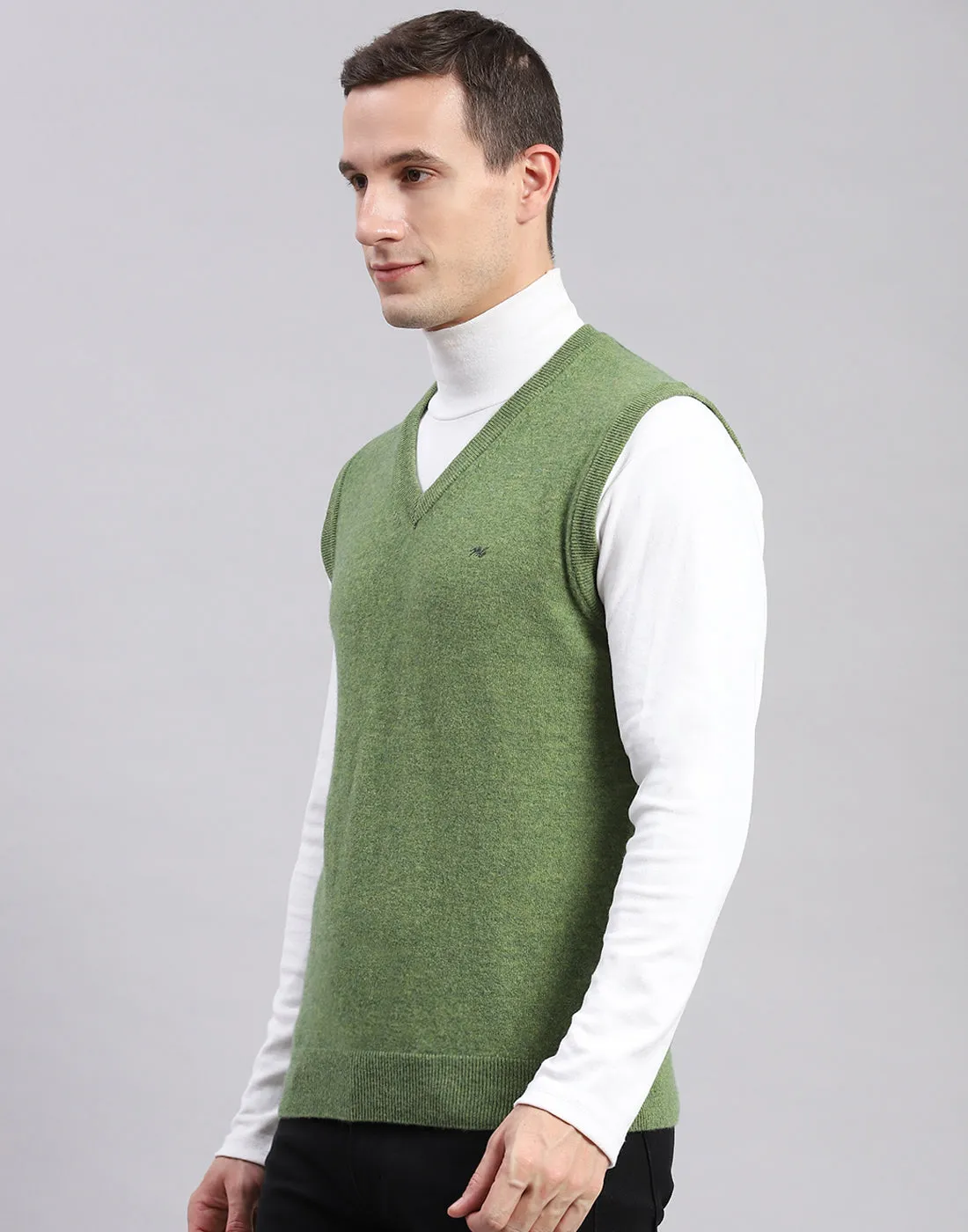 Men Green Solid V Neck Sleeveless Sweater sold by Monte Carlo product image thumbnail 4