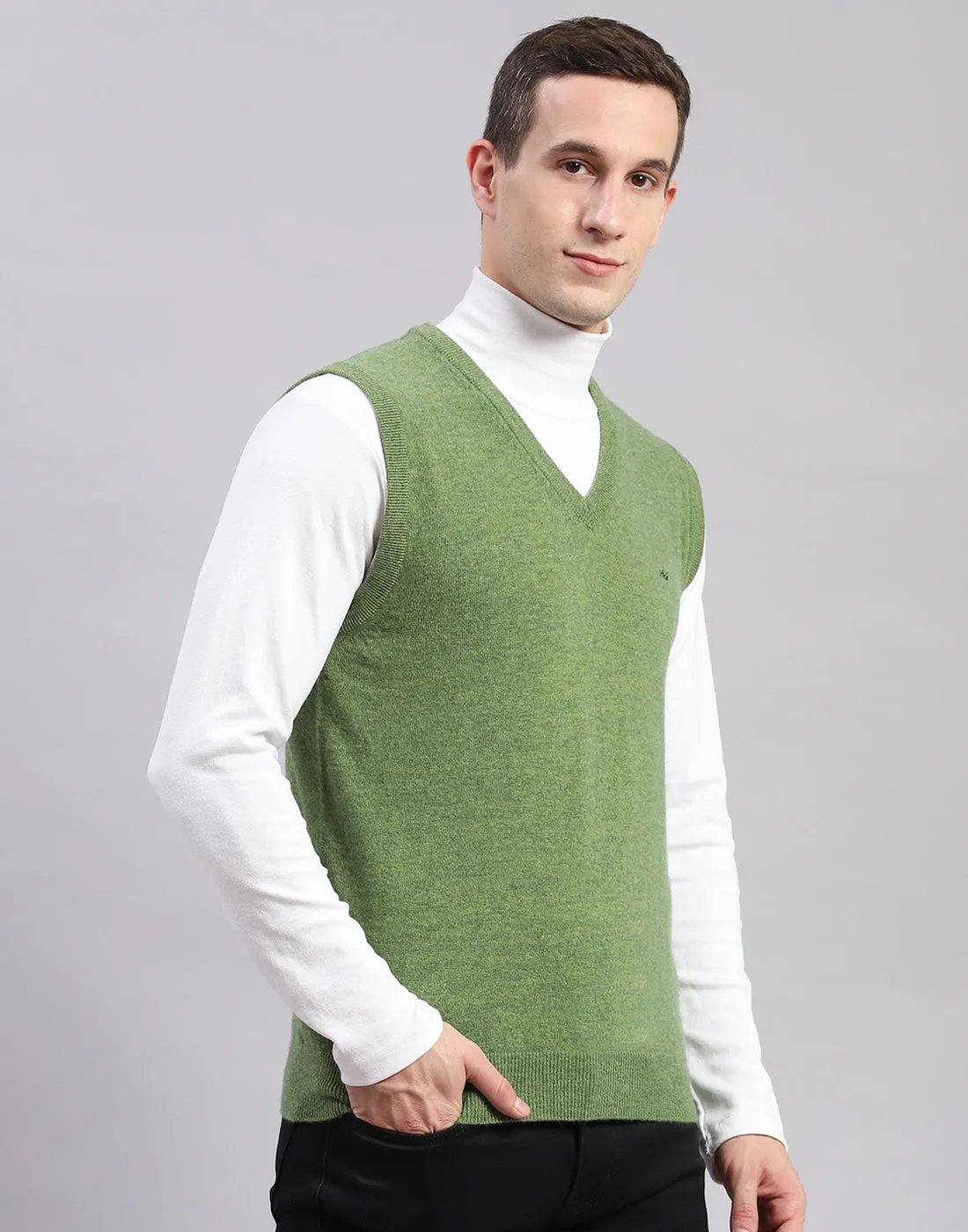 Men Green Solid V Neck Sleeveless Sweater sold by Monte Carlo product image thumbnail 5