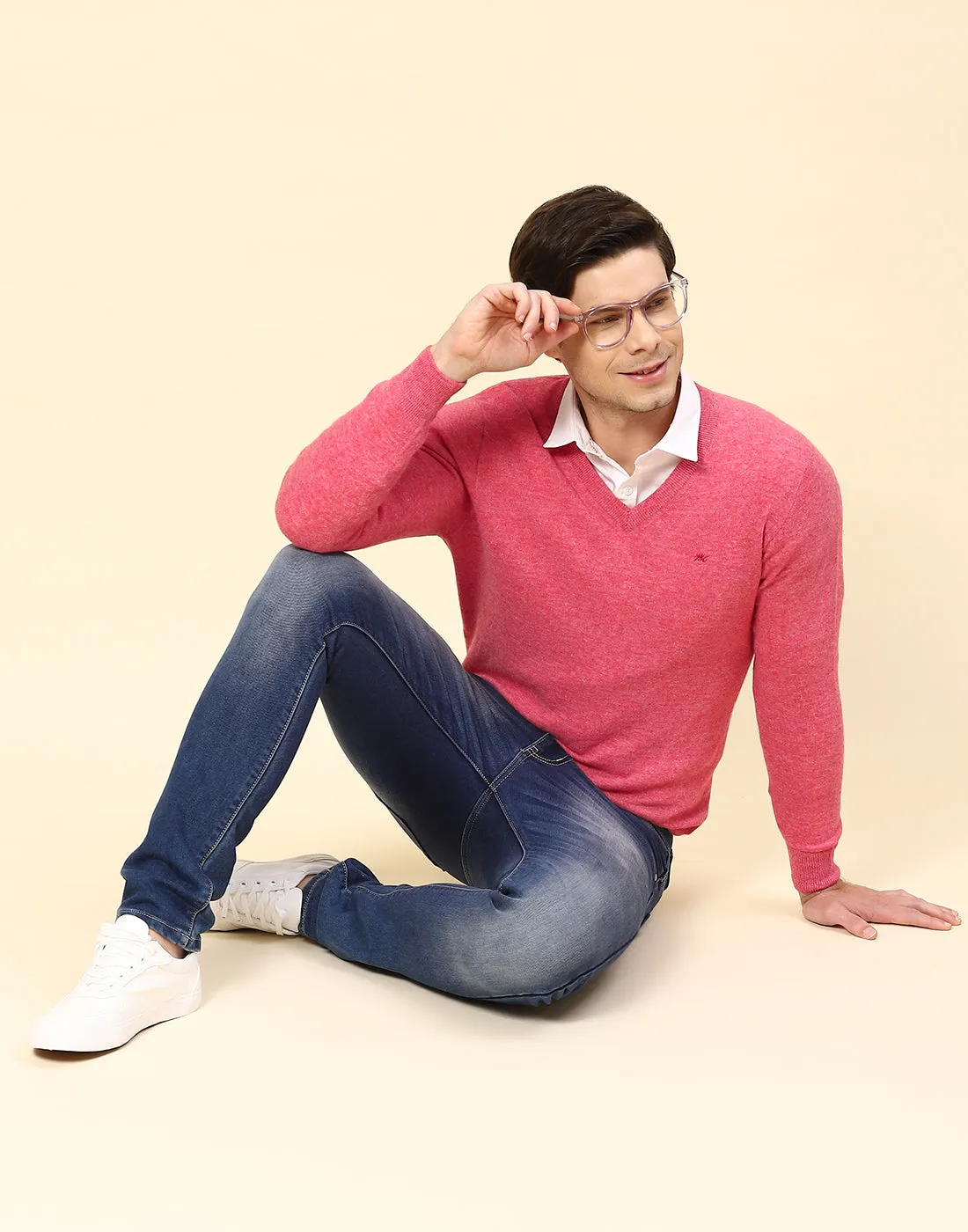 Men Pink Solid V Neck Full Sleeve Pullover sold by Monte Carlo product image thumbnail 2
