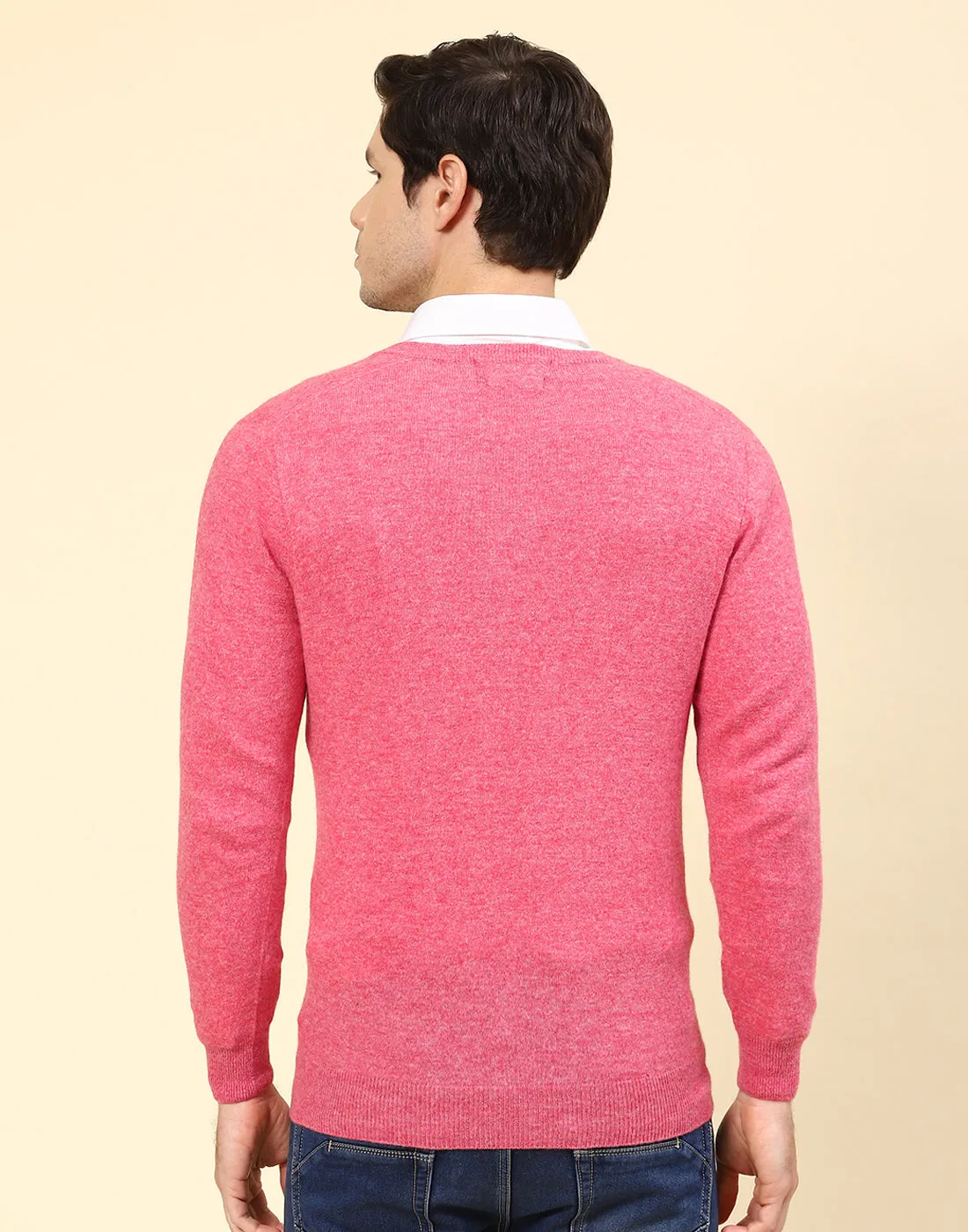 Men Pink Solid V Neck Full Sleeve Pullover sold by Monte Carlo product image thumbnail 5