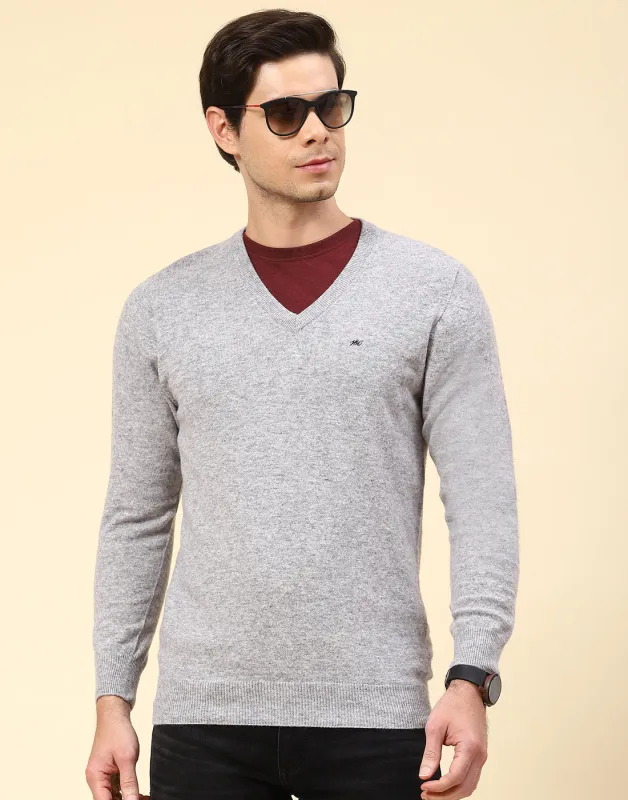 Men Grey Solid V Neck Full Sleeve Pullover sold by Monte Carlo