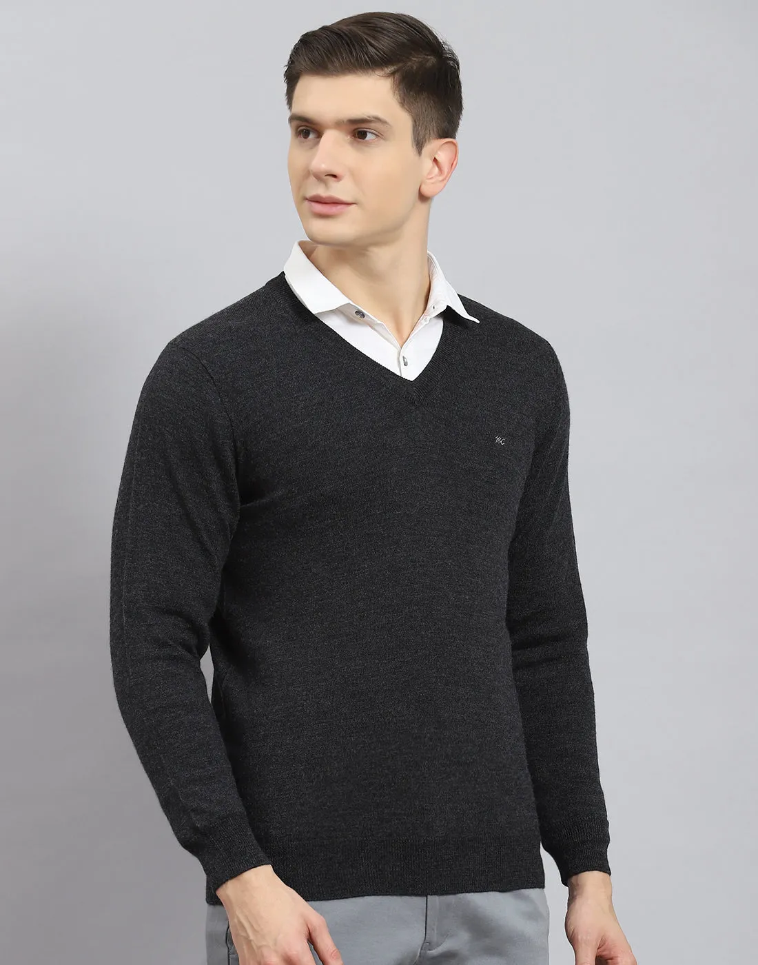 Men Grey Solid V Neck Full Sleeve Pullover sold by Monte Carlo product image thumbnail 5