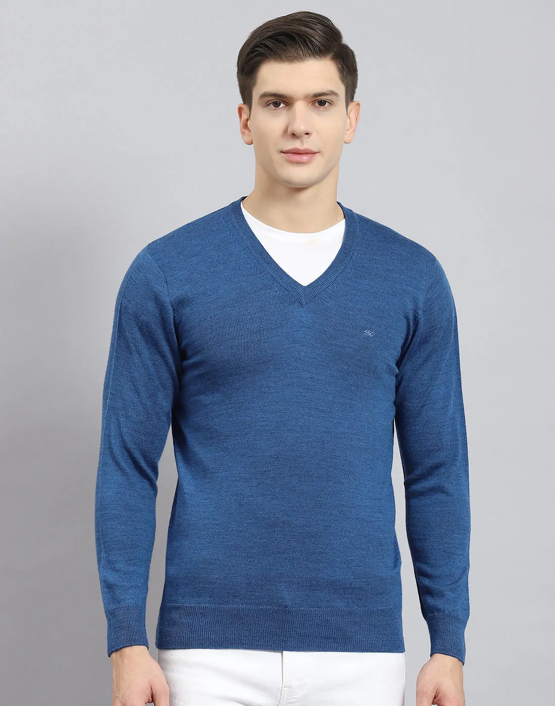 Men Blue Solid V Neck Full Sleeve Pullover sold by Monte Carlo product image thumbnail 3