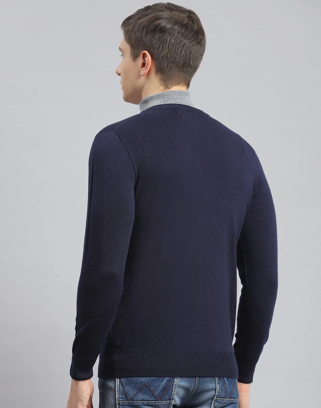 Men Navy Blue Solid V Neck Full Sleeve Pullover sold by Monte Carlo product image thumbnail 5