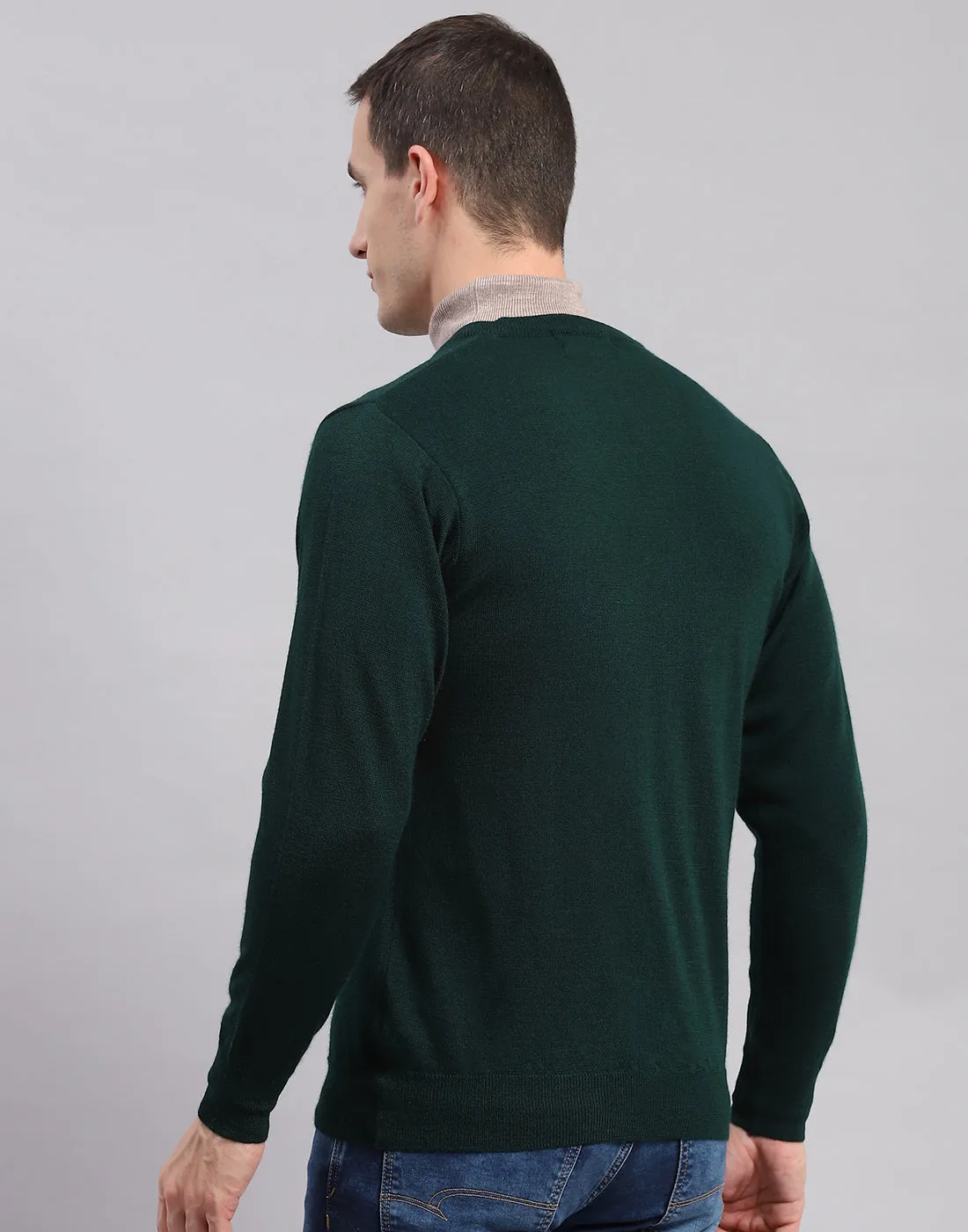 Men Green Solid V Neck Full Sleeve Pullover sold by Monte Carlo product image thumbnail 4