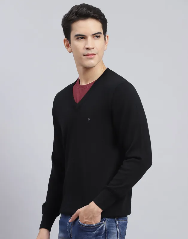 Men Black Solid V Neck Full Sleeve Pullover sold by Monte Carlo