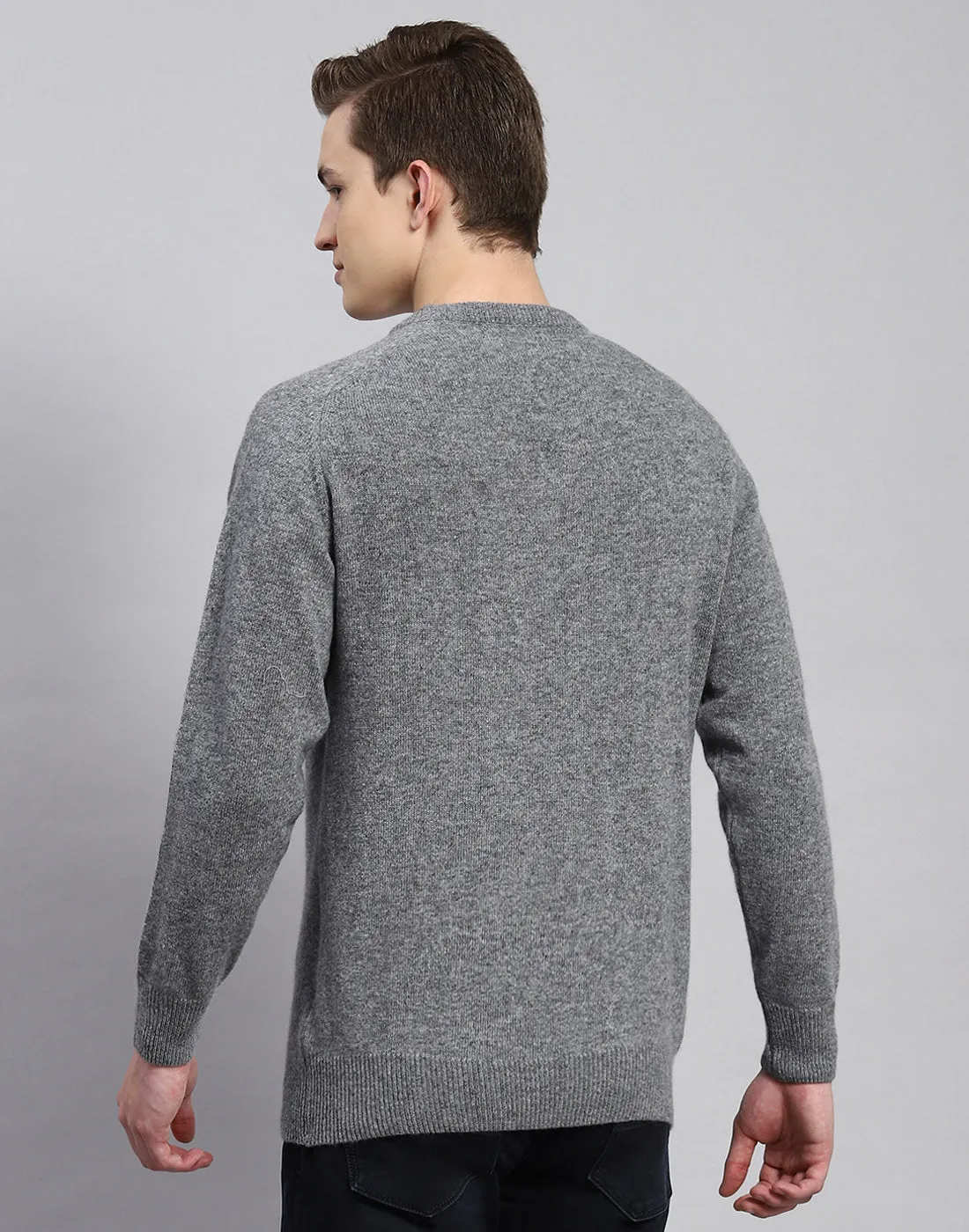 Men Grey Solid V Neck Full Sleeve Pullover sold by Monte Carlo product image thumbnail 5