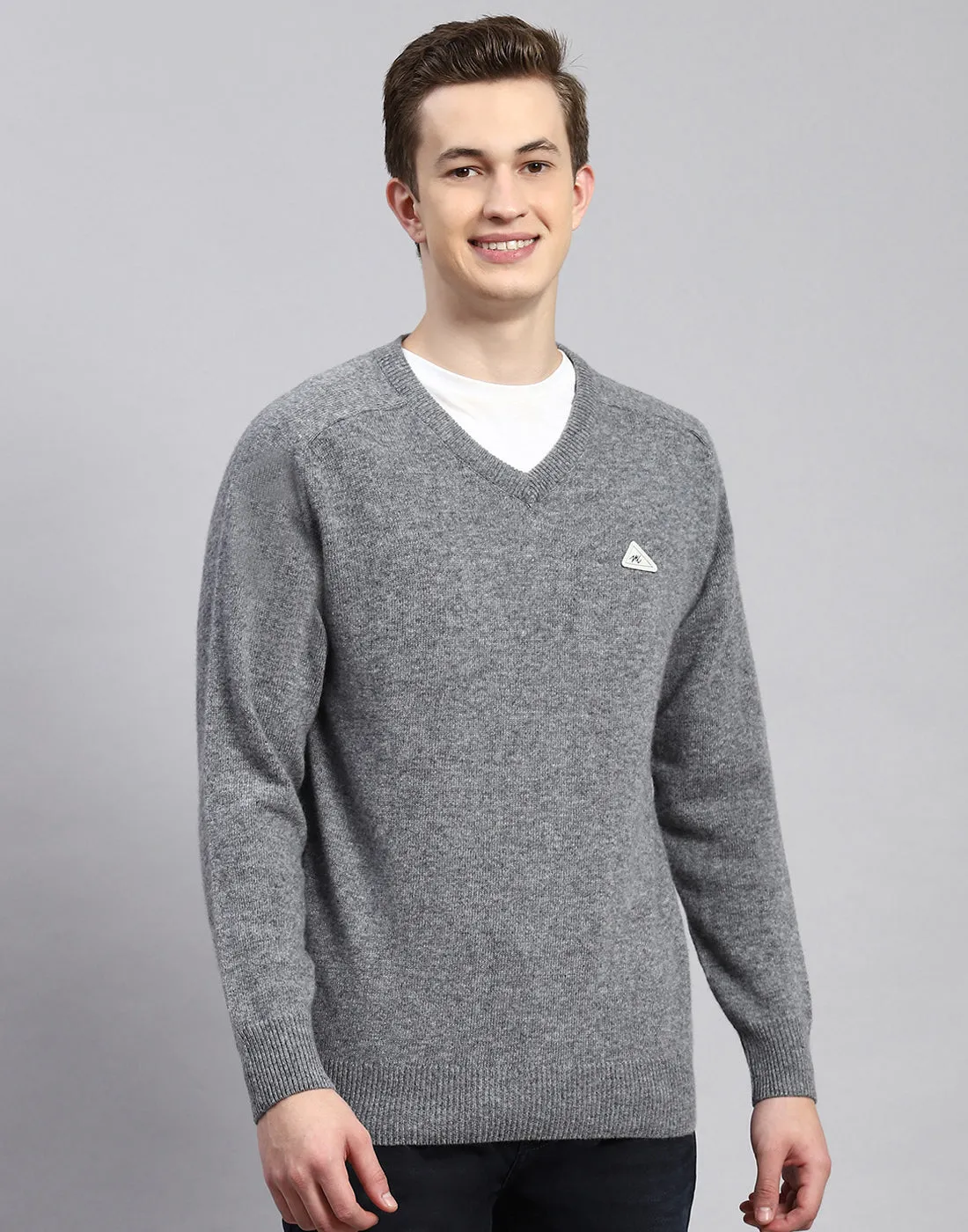 Men Grey Solid V Neck Full Sleeve Pullover sold by Monte Carlo product image thumbnail 2