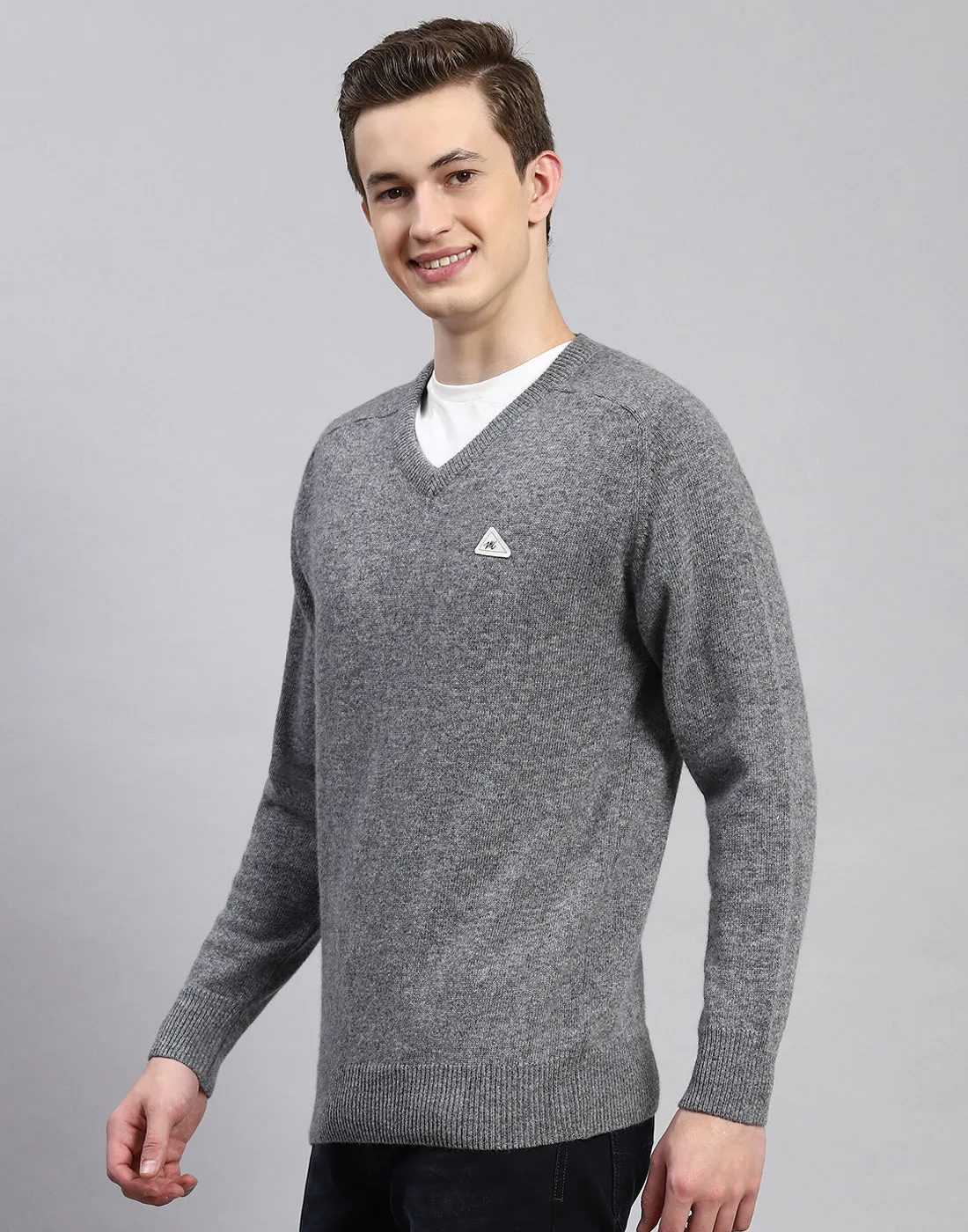 Men Grey Solid V Neck Full Sleeve Pullover sold by Monte Carlo product image thumbnail 3
