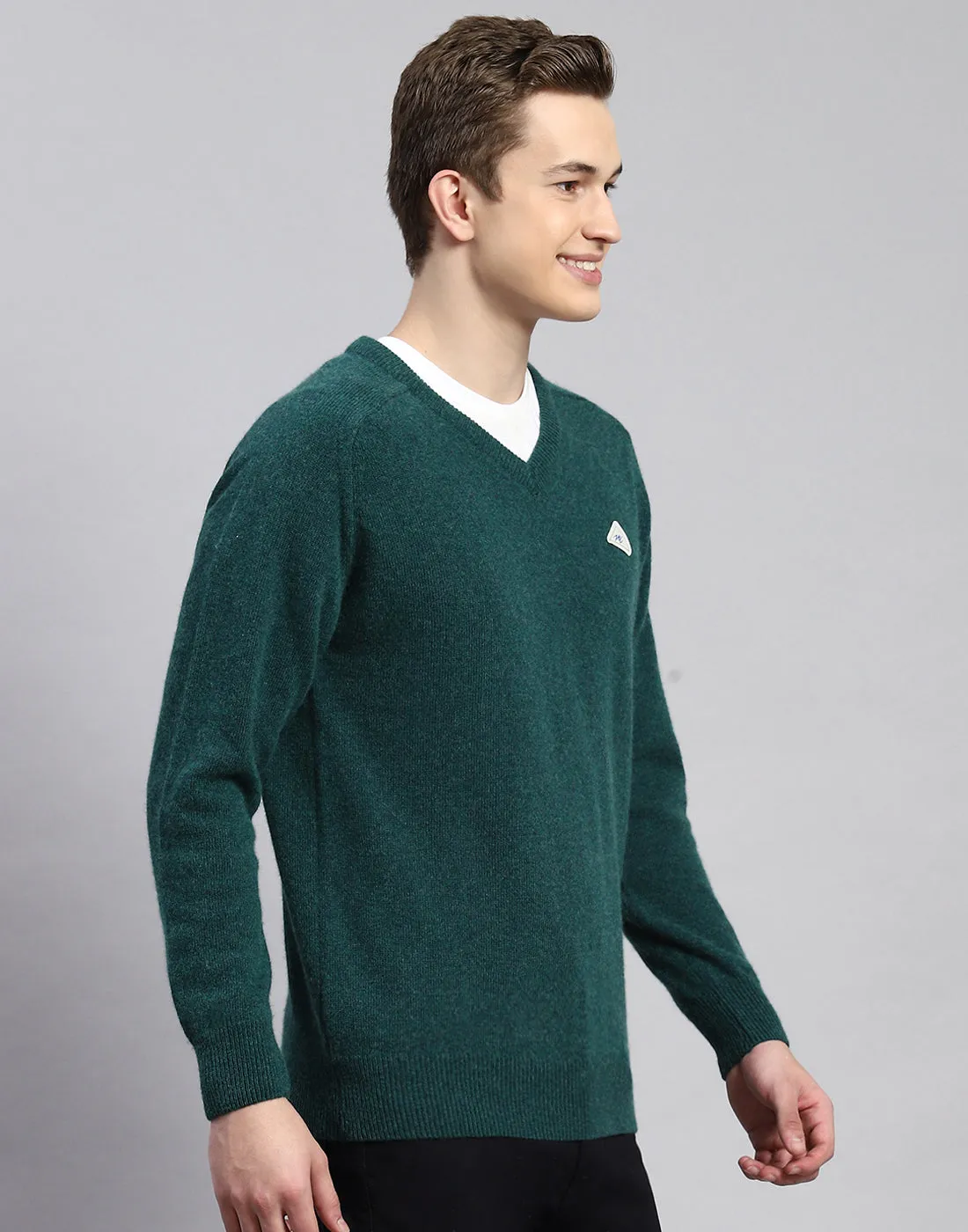 Men Green Solid V Neck Full Sleeve Pullover sold by Monte Carlo product image thumbnail 4