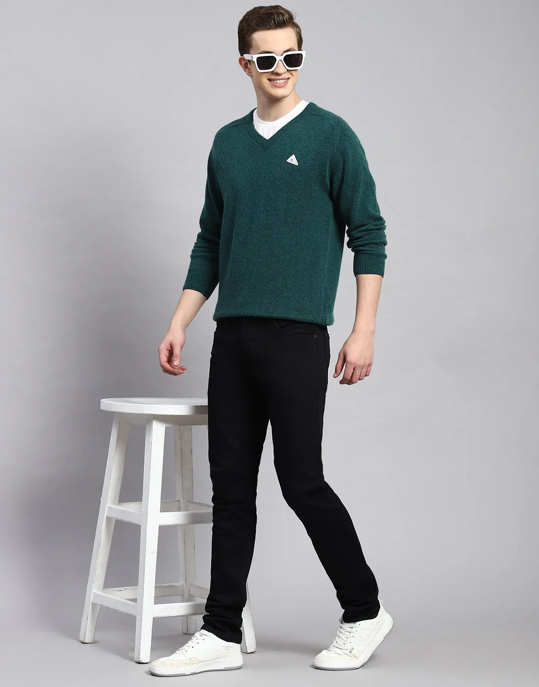 Men Green Solid V Neck Full Sleeve Pullover sold by Monte Carlo product image thumbnail 2