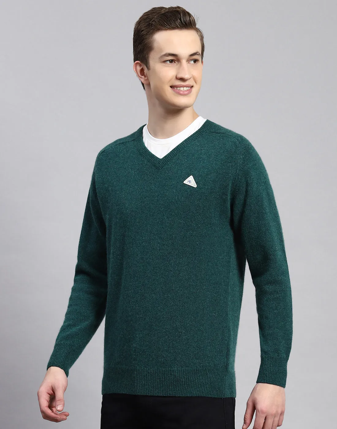 Men Green Solid V Neck Full Sleeve Pullover sold by Monte Carlo product image thumbnail 3