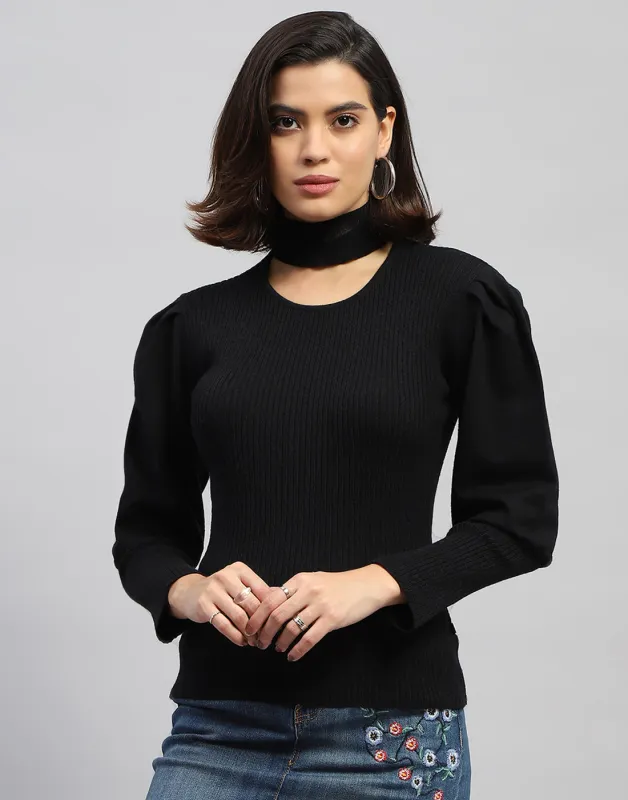 Women Black Self Design Round Neck Full Sleeve Sceavy sold by Monte Carlo