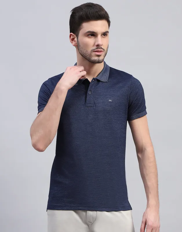 Men Blue Solid Polo Collar Half Sleeve T-Shirt made by Monte Carlo