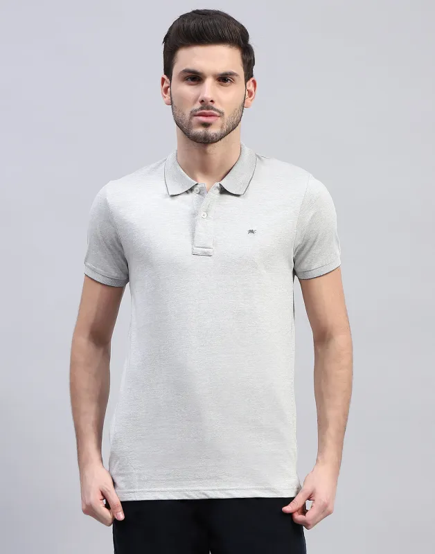 Men Grey Solid Polo Collar Half Sleeve T-Shirt made by Monte Carlo