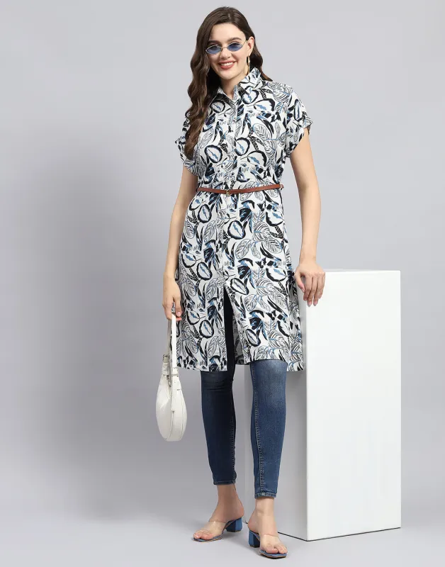 Women Navy Blue Printed Collar Half Sleeve Tunic sold by Monte Carlo