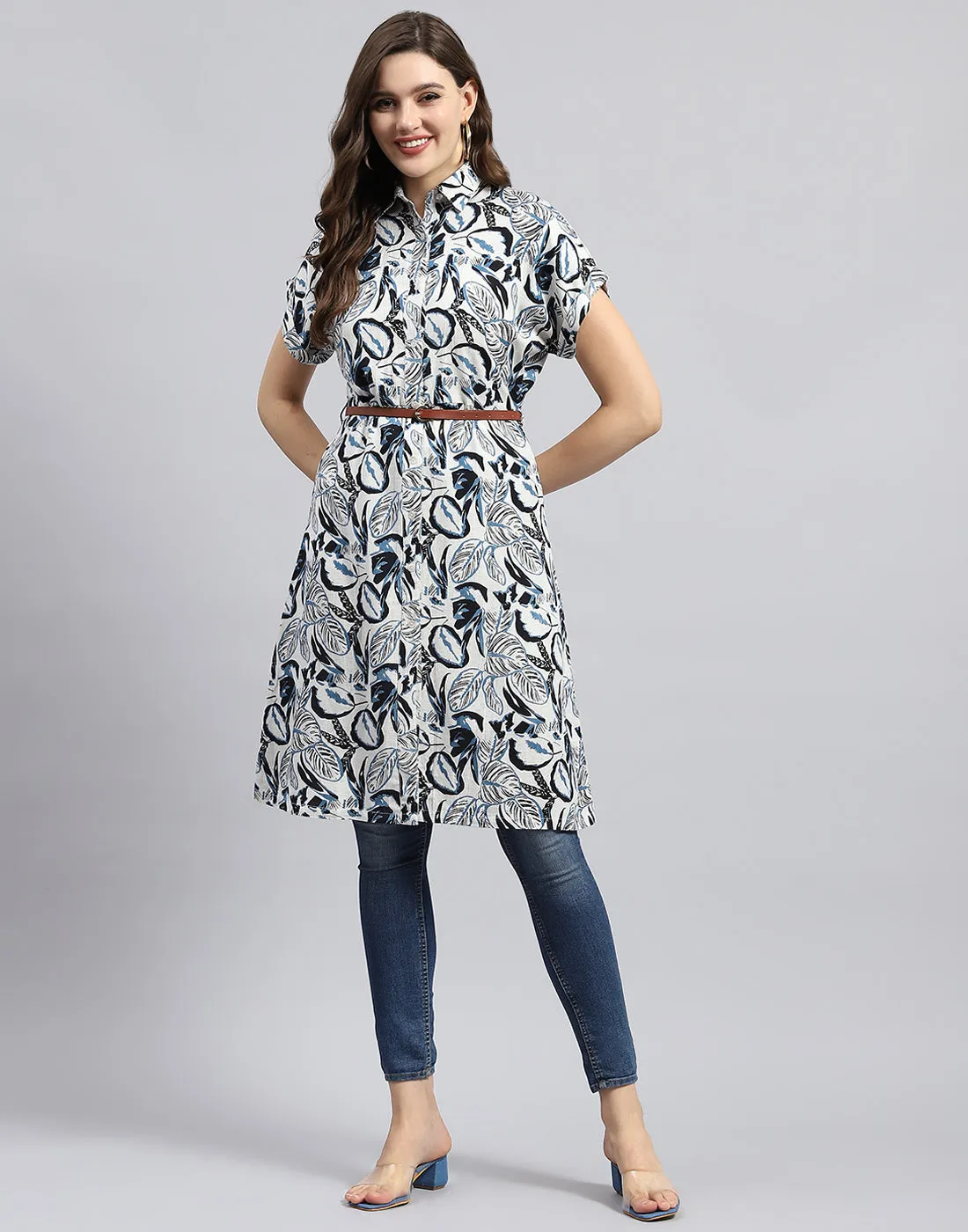 Women Navy Blue Printed Collar Half Sleeve Tunic sold by Monte Carlo product image thumbnail 3