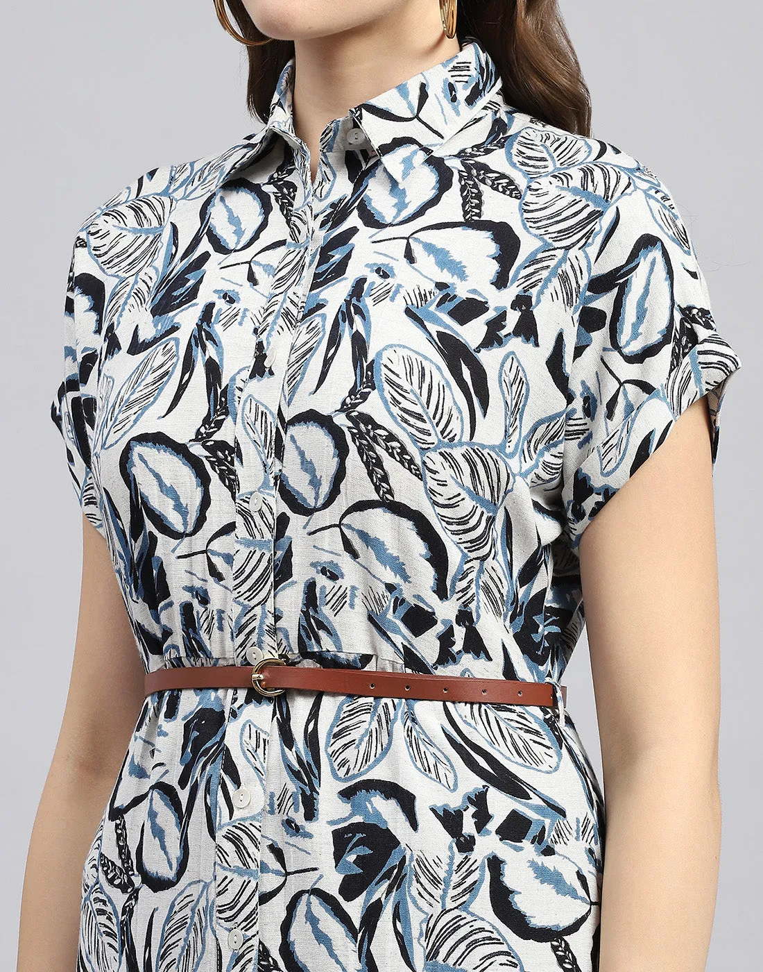 Women Navy Blue Printed Collar Half Sleeve Tunic sold by Monte Carlo product image thumbnail 2