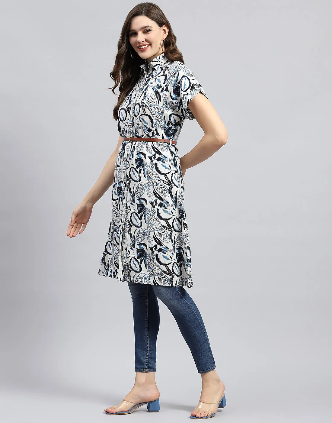 Women Navy Blue Printed Collar Half Sleeve Tunic sold by Monte Carlo product image thumbnail 4