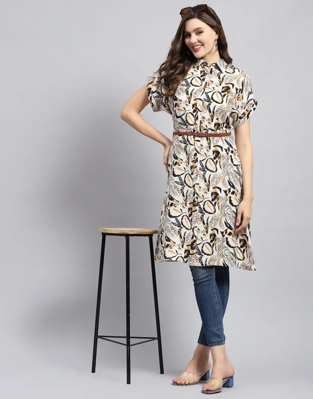 Women Brown & Black Printed Collar Half Sleeve Tunic sold by Monte Carlo