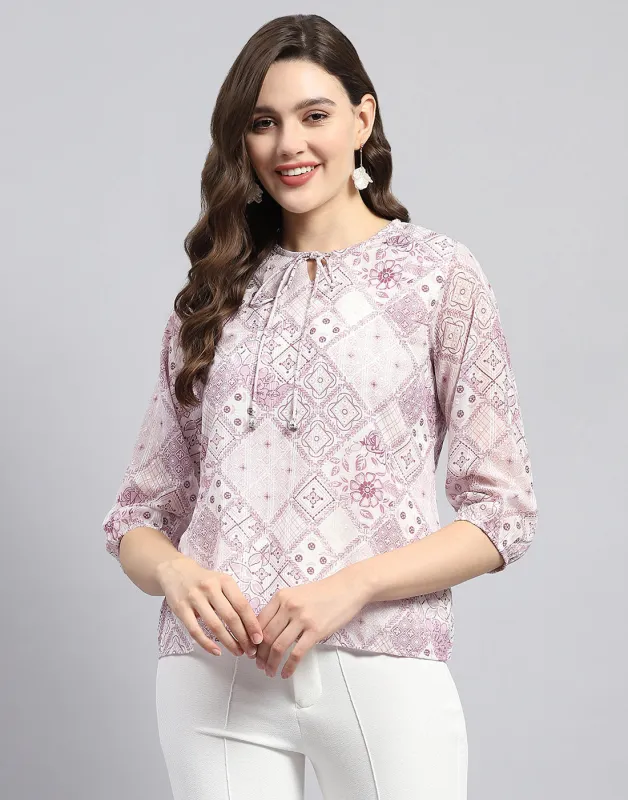 Women Purple Printed Round Neck Full Sleeve Top sold by Monte Carlo