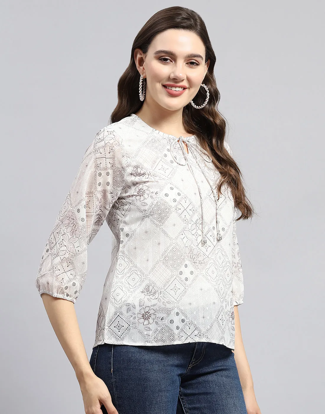 Women Brown Printed Round Neck Full Sleeve Top sold by Monte Carlo product image thumbnail 4