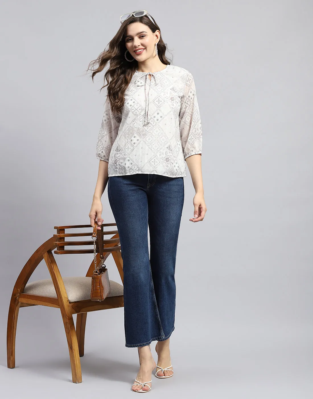 Women Brown Printed Round Neck Full Sleeve Top sold by Monte Carlo product image thumbnail 2