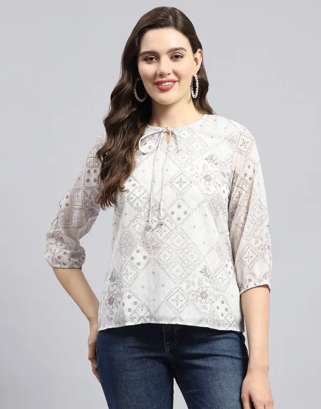 Women Brown Printed Round Neck Full Sleeve Top sold by Monte Carlo