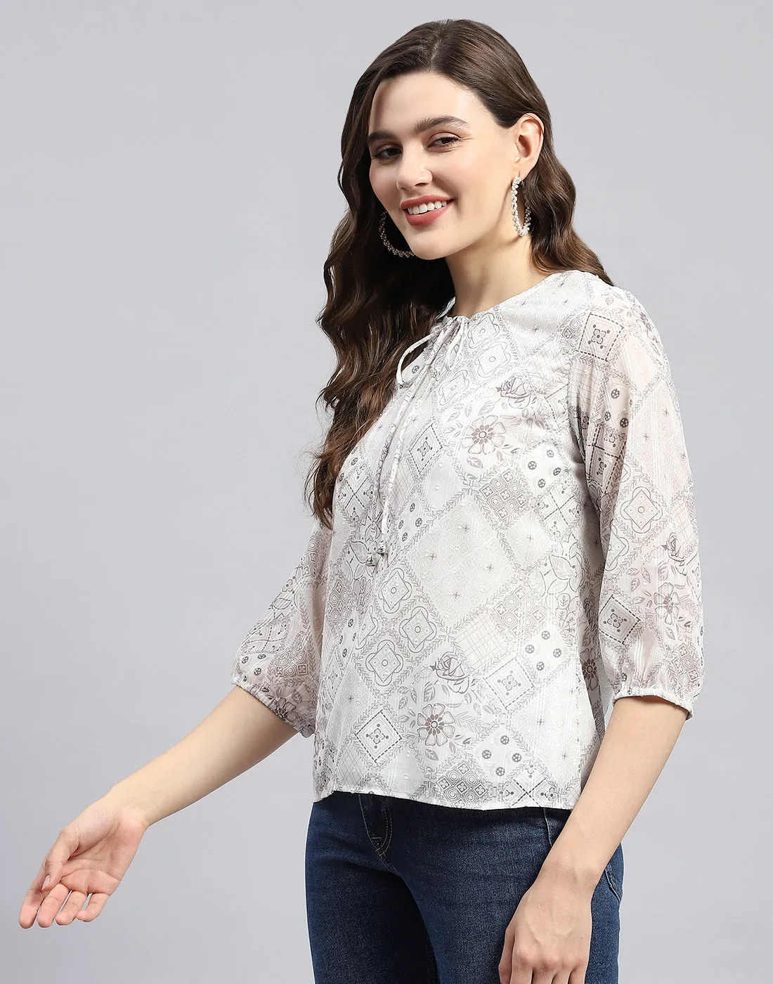 Women Brown Printed Round Neck Full Sleeve Top sold by Monte Carlo product image thumbnail 3