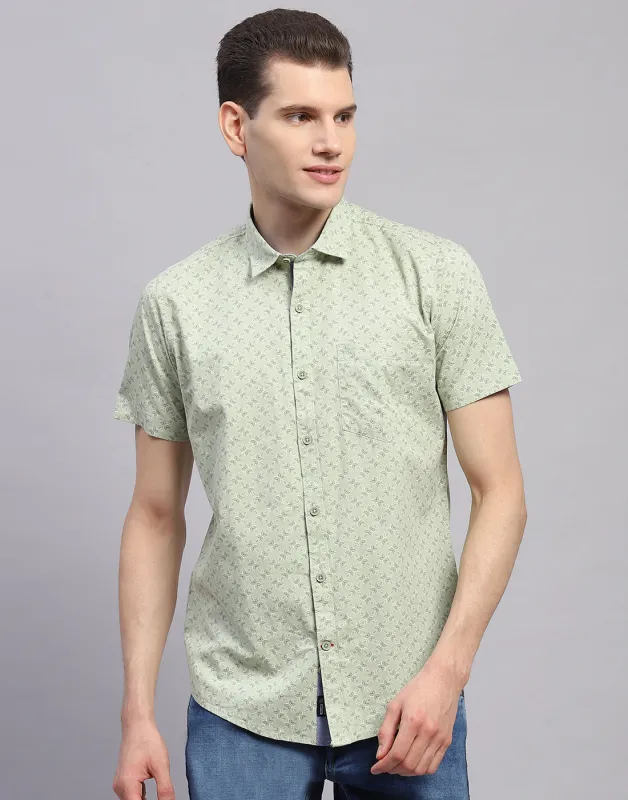 Men Green Printed Collar Half Sleeve Shirt sold by Monte Carlo