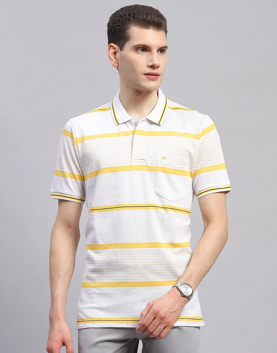 Men Yellow Stripe Collar Half Sleeve T-Shirt sold by Monte Carlo