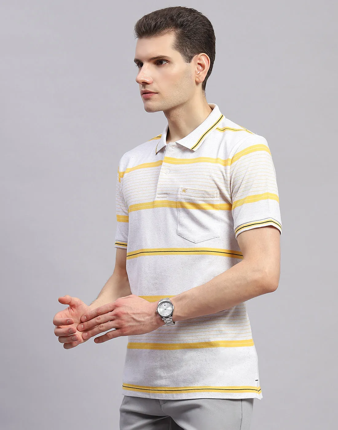 Men Yellow Stripe Collar Half Sleeve T-Shirt sold by Monte Carlo product image thumbnail 3