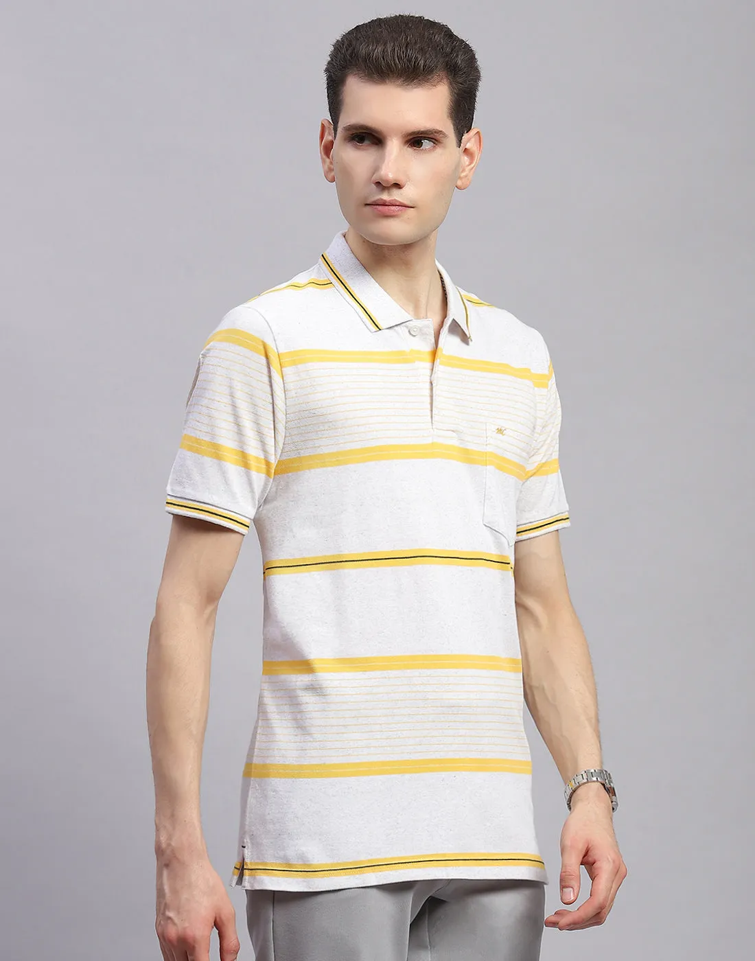 Men Yellow Stripe Collar Half Sleeve T-Shirt sold by Monte Carlo product image thumbnail 4