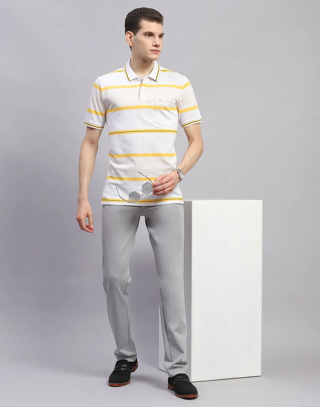 Men Yellow Stripe Collar Half Sleeve T-Shirt sold by Monte Carlo product image thumbnail 2