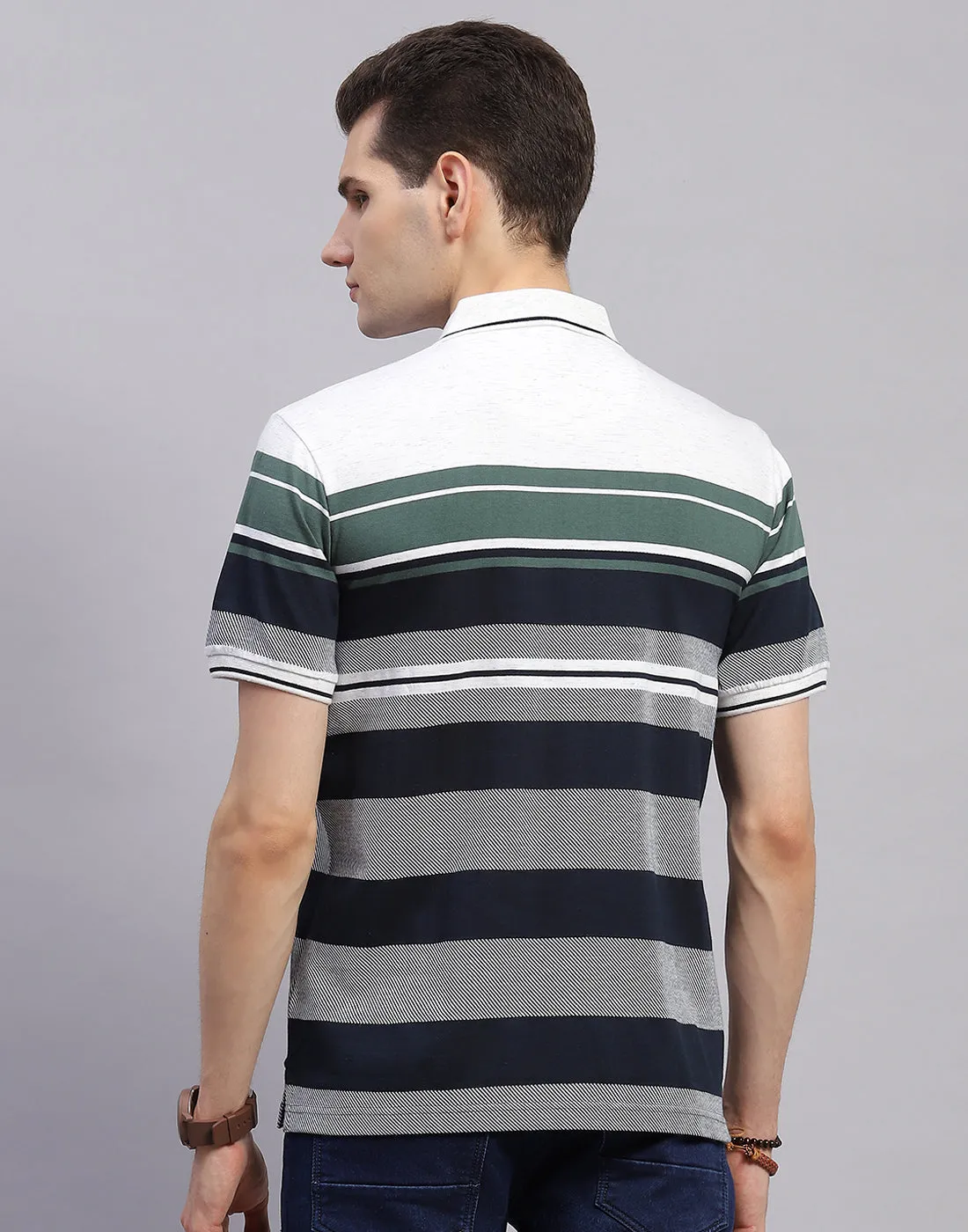 Men Navy Blue Stripe Collar Half Sleeve T-Shirt sold by Monte Carlo product image thumbnail 5