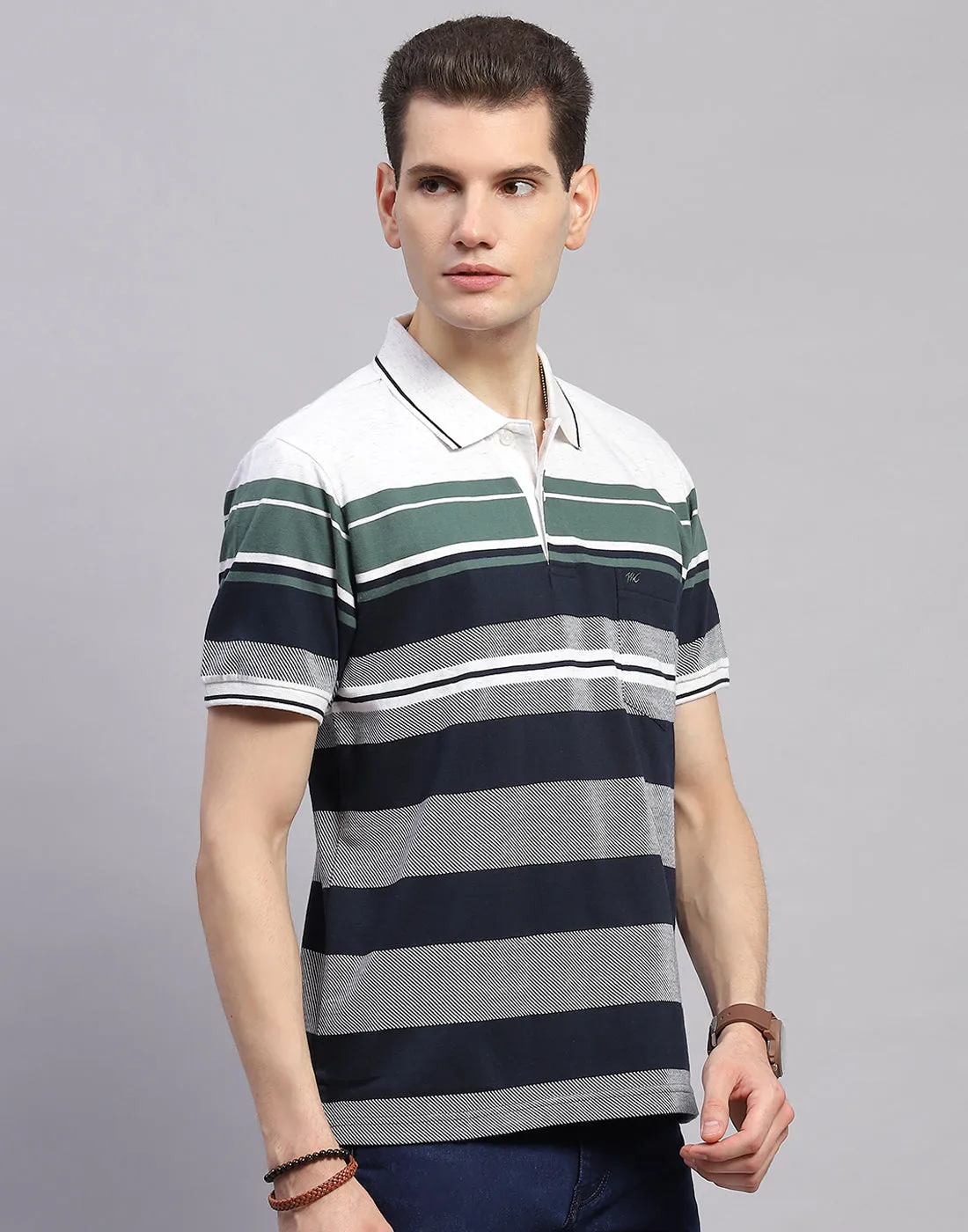 Men Navy Blue Stripe Collar Half Sleeve T-Shirt sold by Monte Carlo product image thumbnail 4