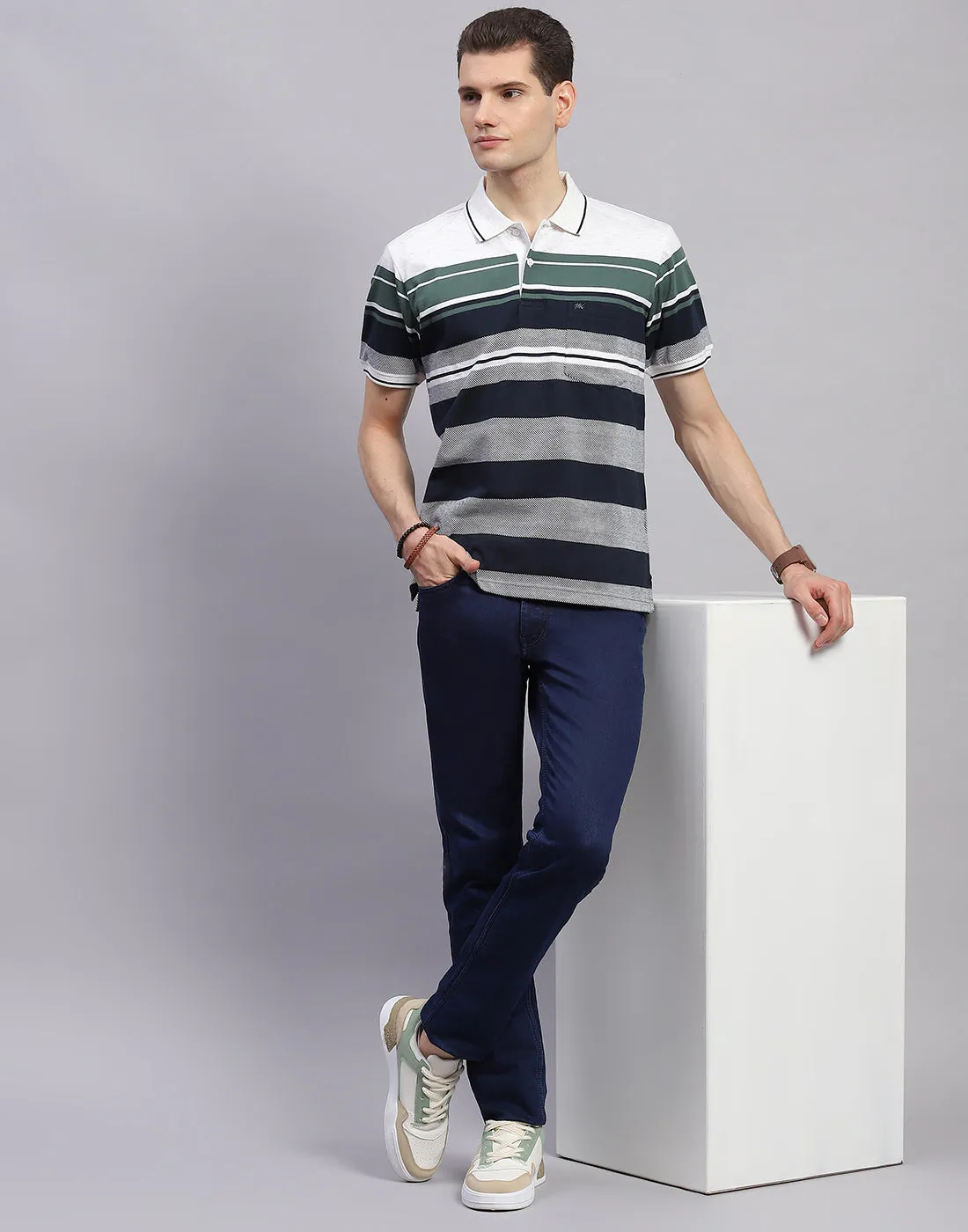 Men Navy Blue Stripe Collar Half Sleeve T-Shirt sold by Monte Carlo product image thumbnail 2