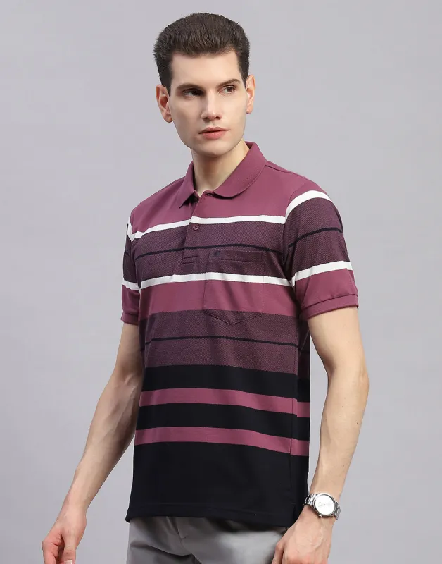 Men Purple Stripe Collar Half Sleeve T-Shirt sold by Monte Carlo