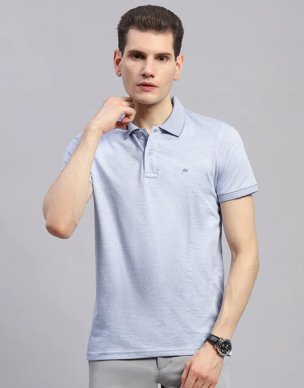 Men Sky Blue Solid Polo Collar Half Sleeve T-Shirt made by Monte Carlo