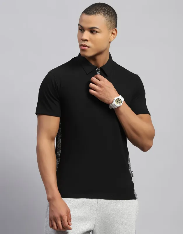 Rock.it Men Black Solid Polo Collar Half Sleeve T-Shirt made by Monte Carlo