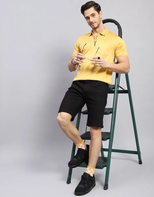 Men Mustard Solid Polo Collar Half Sleeve T-Shirt made by Monte Carlo