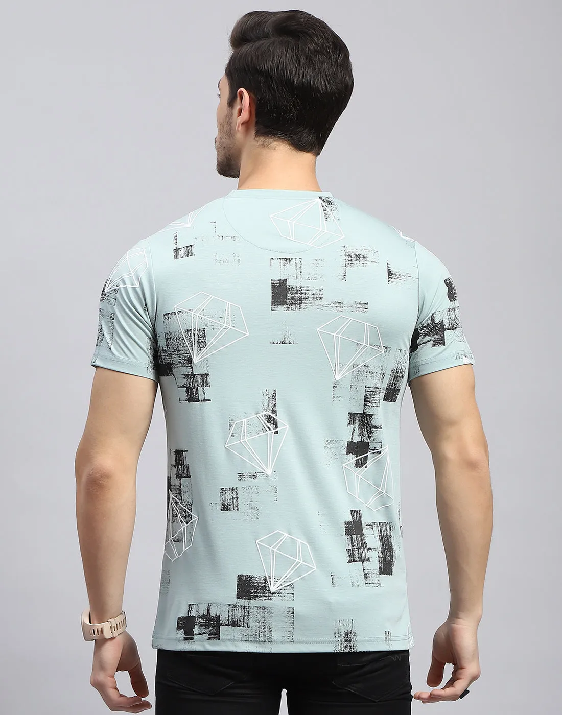 Men Sky Blue Printed Round Neck Half Sleeve T-Shirt sold by Monte Carlo product image thumbnail 5