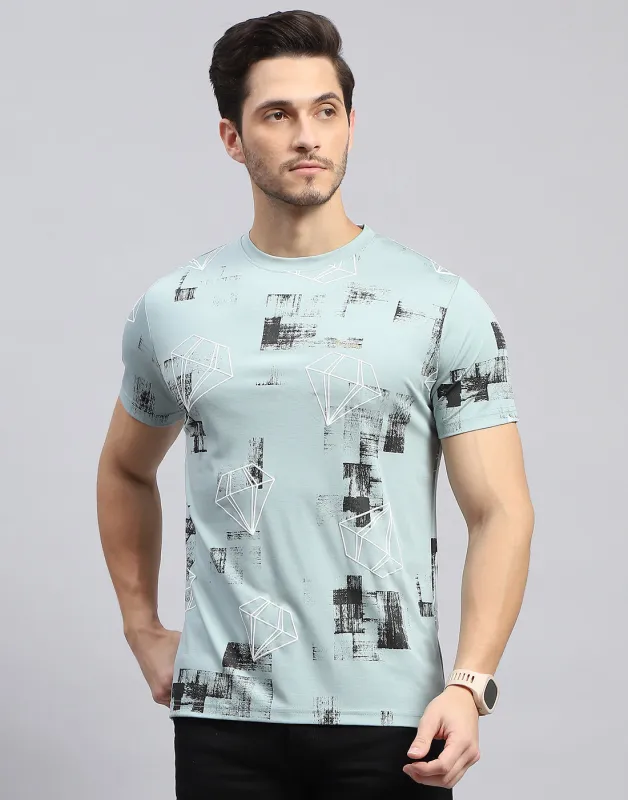 Men Sky Blue Printed Round Neck Half Sleeve T-Shirt made by Monte Carlo