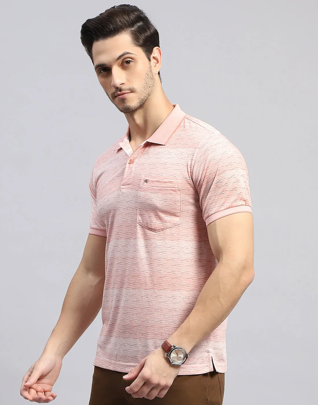 Men Pink Self Design Polo Collar Half Sleeve T-Shirt sold by Monte Carlo product image thumbnail 3