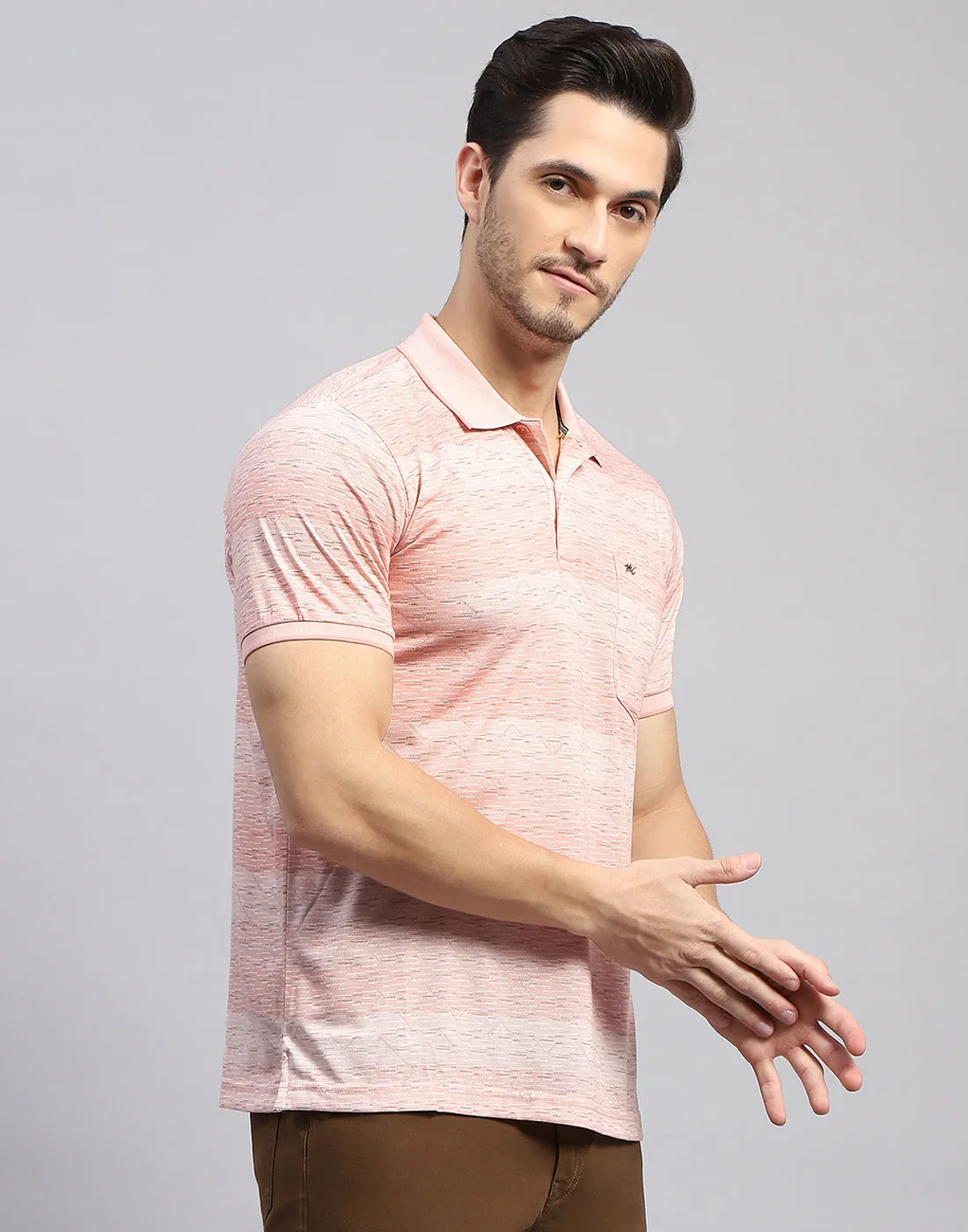 Men Pink Self Design Polo Collar Half Sleeve T-Shirt sold by Monte Carlo product image thumbnail 4