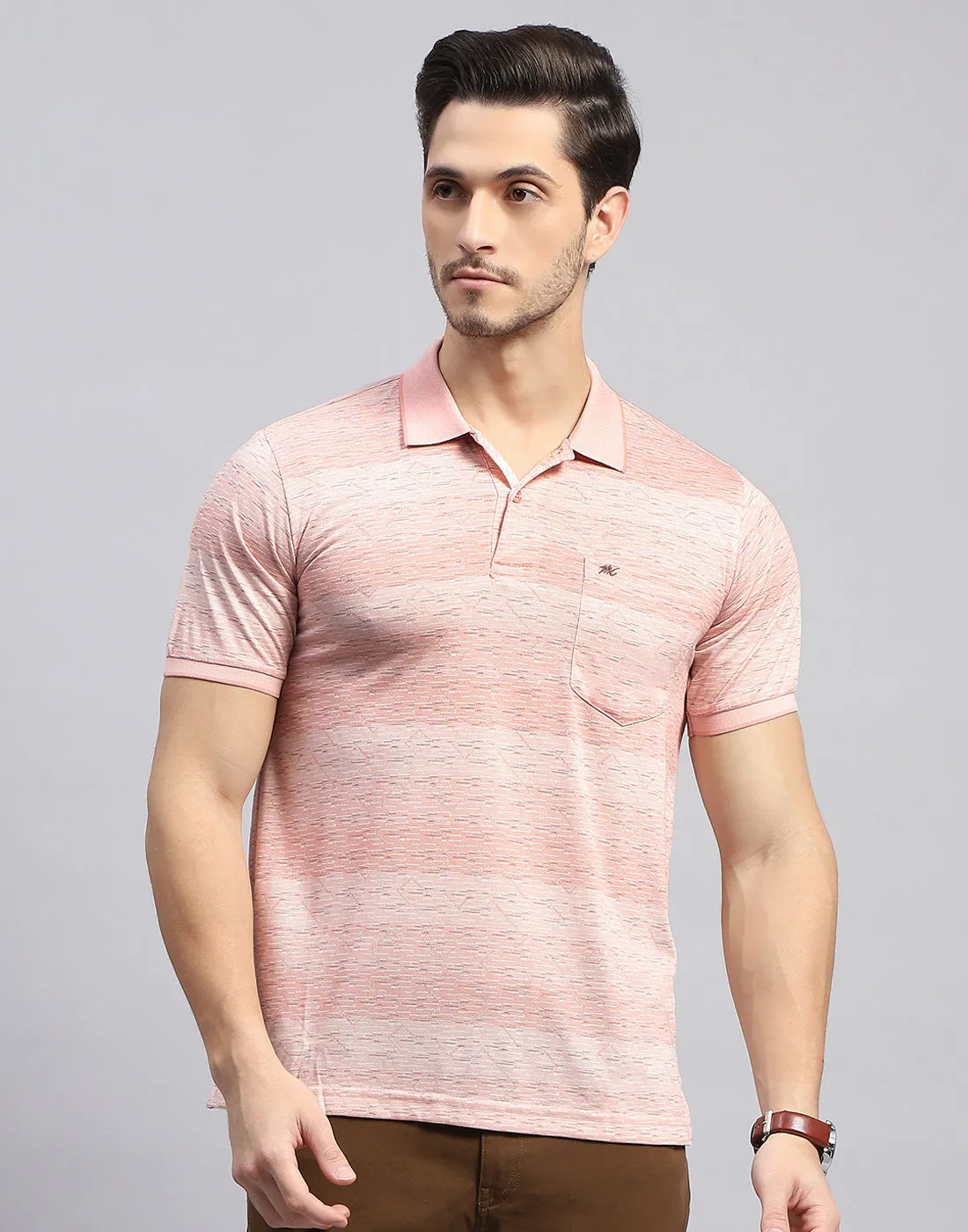 Men Pink Self Design Polo Collar Half Sleeve T-Shirt sold by Monte Carlo product image thumbnail 2