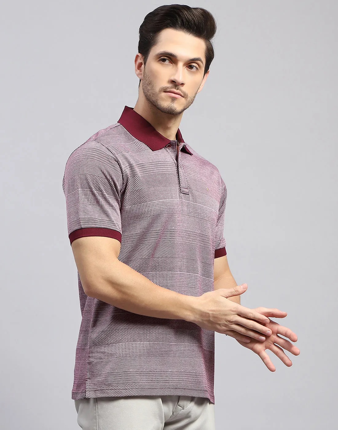 Men Maroon Self Design Polo Collar Half Sleeve T-Shirt sold by Monte Carlo product image thumbnail 4